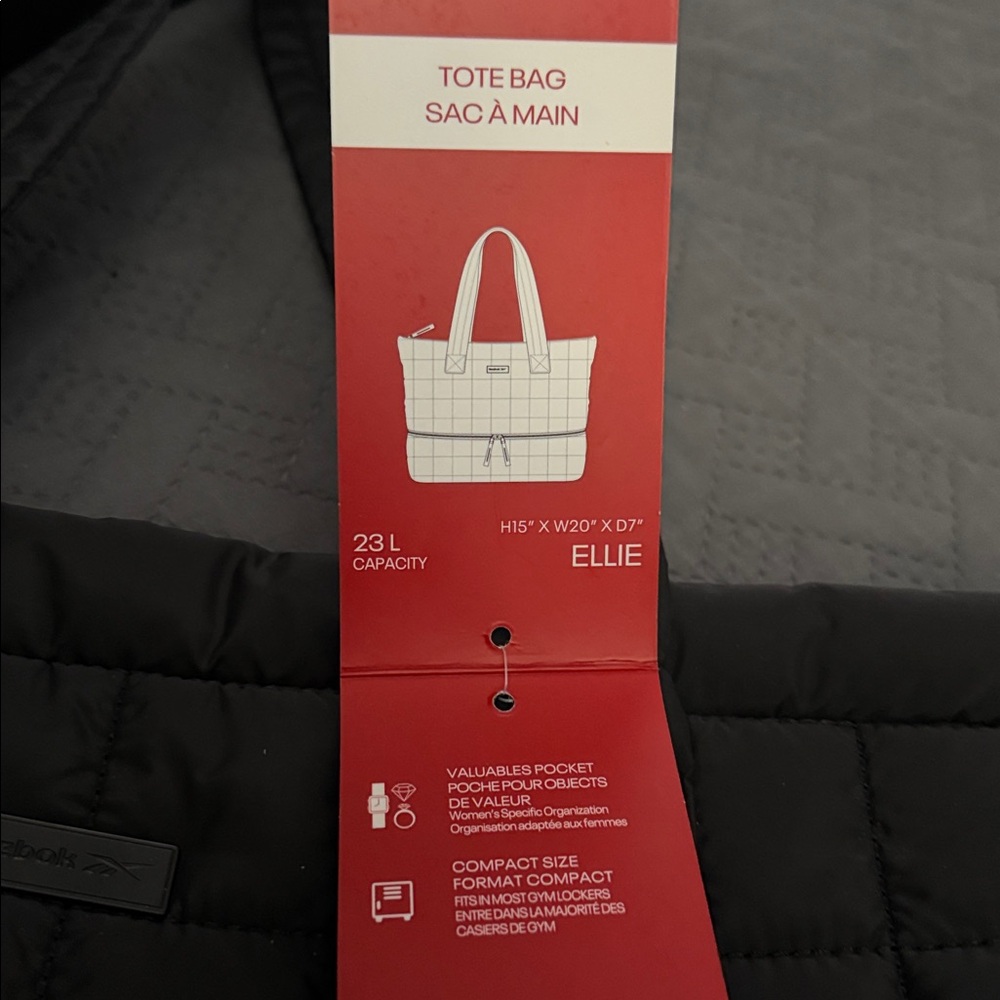 Brand new”Reebok”(ELLIE)tote bag.Size-H-15”,W-20”xD7”.23L capacity.Color-black🖤 - Picture 14 of 14